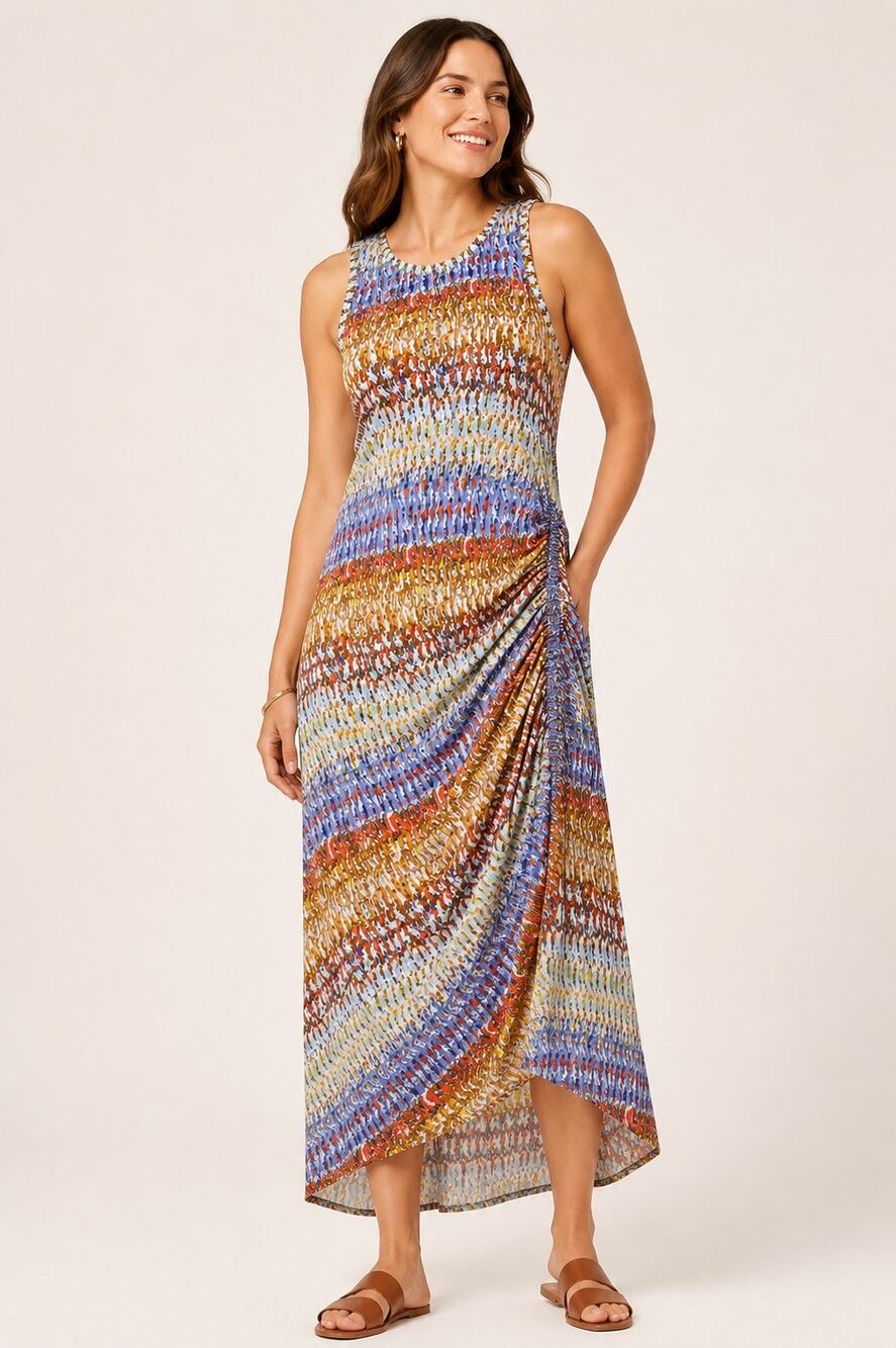Daily Practice by Anthropologie Treasure Ruched Abstract Print Midi Dress 2X